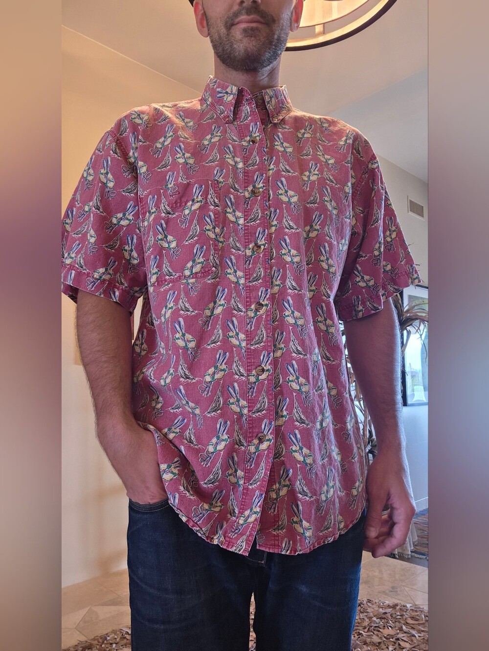 Men's Vintage Luxury Short-Sleeve Button-Up Shirt in Dusty Rose Floral